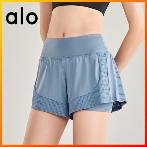 Alo Yoga Running Training Sports Short Fitness Fake Two-piece Female Shorts Breathable High Waist Four-color Sports Casual