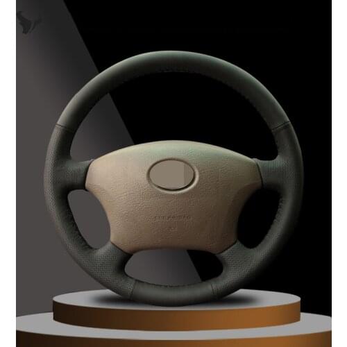 Hand-stitched Black Artificial Leather Steering Wheel Cover for Toyota Land Cruiser Prado 120