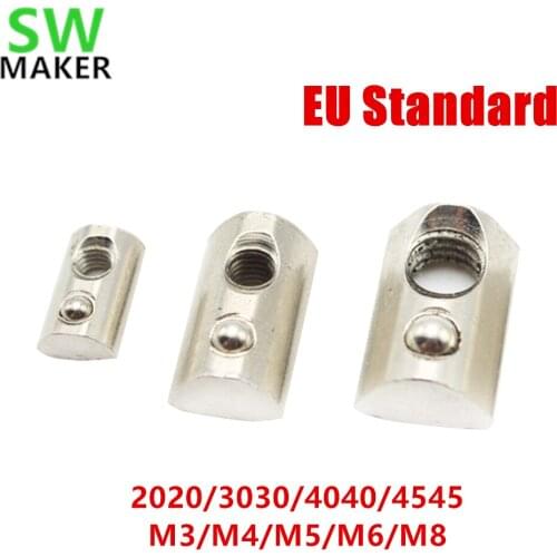 SWMAKER 20pcs M4 M5 M6 M8 T Spring Nut Half Round Elasticity/Block For 2020 3030 4040 4545 EU Standard Aluminium Profile