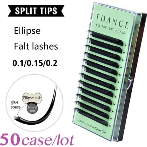 TDANCE 50tray/lot Flat Ellipse Eyelash Extensions split tips ellipse shaped natural light false ellipse eyelashes