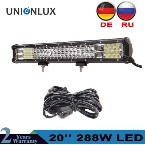 Triple-Row 20inch Car Work Light Bar 9-30V 288W Combo LED Work Lamp for Truck Offroad SUV AVT Truck SUV ATV 4WD 4x4 Led Bar