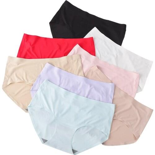 6 pcs Women Seamless Ice Silk Panties Brief Ladies Panty Black Red White Blue Purple Pink Plus Size