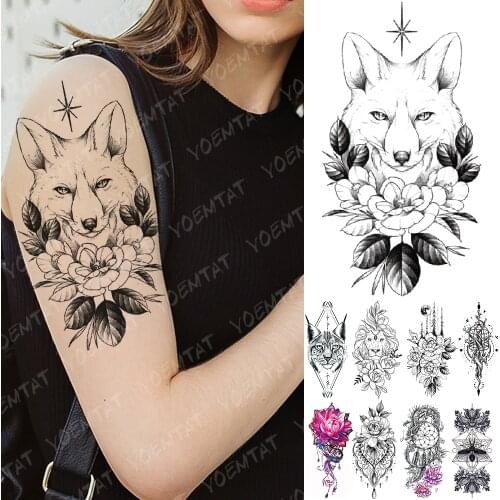 Waterproof Temporary Tattoo Sticker Fox Flowers Stars Flash Tattoos Moon Lion Rose Body Art Arm Fake Sleeve Tatoo Women Men