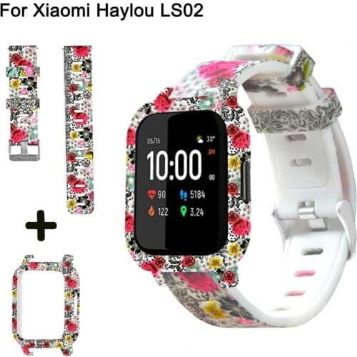 2 in1 Printing PC Watch Protective Case Silicone Strap for Xiaomi Haylou LS02 Smart Accessories ремешок для часов