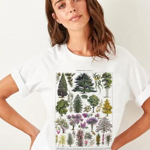 Vintage Illustration Botanical T Shirt Boho Chic Floral Print Women T-Shirts Cute Ladies Tops Aesthetic Cottagecore Clothes