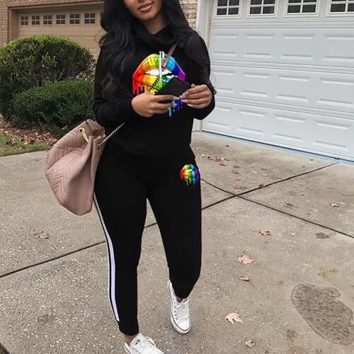 2 Piece Women Clothing Sets Winter Turtleneck Outfits Long Sleeve Printed Lady Clothes Tracksuit Clothing Tops And Pant