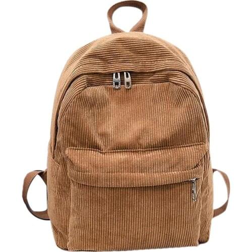 Women Backpacks Large capacity Solid Color multi pocket Zip Corduroy Large Capacity Student Backpack Schoolbag