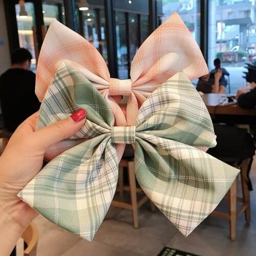High Quatity Plaid Big Bow Hairpins For Girl Popular Hair Clip For Women Sweet Two-layer Satin Hairgrip Hair Accessorie