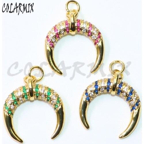 10pcs Horn pendants Crescent pendants rainbow Zircon pendants charm Beads Trendy Jewelry fashion necklace for women 50853