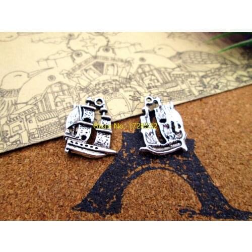 100pcs sail boat charms, silver tone pirate ship charms pendants 20x15mm