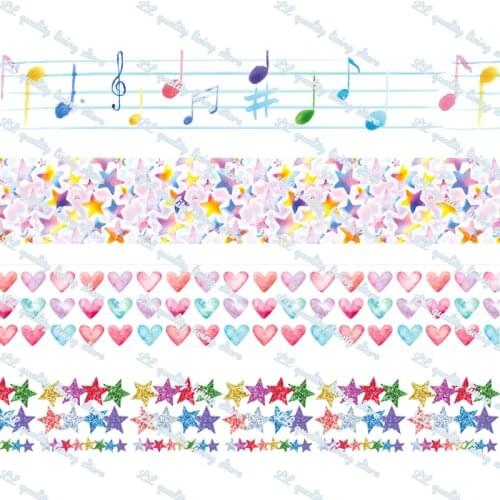 16-75mm Musical Note/Star/Love Printed Grosgrain Ribbon/16mm Printed Elastic Foe Ribbons DIY Hair Bows Sewing Webbing 50 Yards