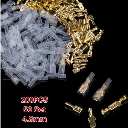 MUFOOR 200pcs Electrical Wire Connectors 4.8mm Male&Female Crimp Terminals Insulated Seal Crimp Terminal Connector Kit
