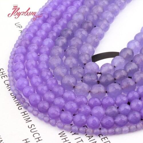 4/6/8/10mm Light Purple Jades Round Bead Faceted Stone Beads Spacer For DIY Necklace Bracelets Earring Jewelry Making Strand 15"