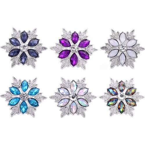 5pcs/lot New Snap Jewelry Vinatge 18mm Rhinestone Flower Snap Buttons Alloy Charms Fit 18mm Snap Bracelet