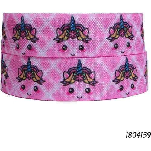 50 yards/lot) Free shipping cartoon character patterns cute unicorn printed fold over elastic foe