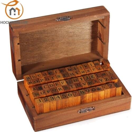 70pcs/set wood stamps for scrapbooking Alphabet Number Wooden Stamp Vintage Box DIY stamps