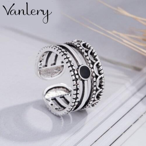 Bohemian Charm Boho Black Round Rings For Women Lover Wedding Bridal Valentines Gifts Men Open Retro Antique Rings