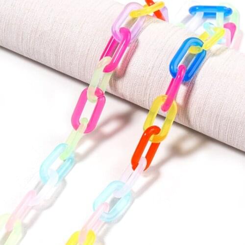 Linsoir 50pcs/lot Jelly Color Chains Rings Beaded Clasps Acrylic Chains buckle for Bracelet Necklace DIY Jewelry Making Supplies