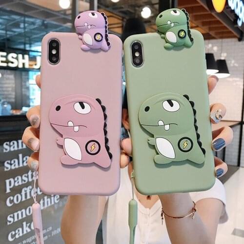 Case for Xiaomi CC9 Pro CC9E F1 F2 Cute Dinosaur Makeup Mirror Soft Phone Cover for Redmi 10X 4G Pro 5G K20 K30 Pro With Strap