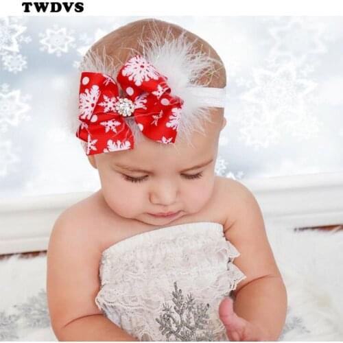 TWDVS Kids Christmas Headband Feather Bow Snow Flower Hair Band Girls kids Headwear Merry Christmas Hair Accessories W245