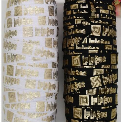 DHK 5/8'' 5yards Fold Elastic FOE lularoe foil gold printed headband headwear hairband decoration OEM Wholesale C500