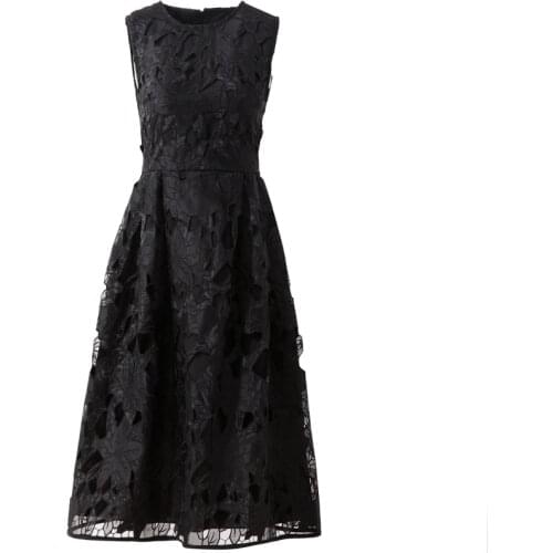 DIDABOLE Summer New Designer High Quality WomenS Hollow Embroidery Fashion Party Casual Elegant Chic Black Mesh Dress