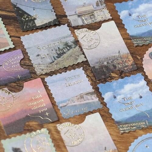 45 pcs/pack Travel stamp Decorative Golden Stickers Scrapbooking diy Label Diary Stationery Album Journal Planner scenery Stick