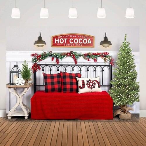 Christmas Blend Hot Cocoa Backdrop Winter Headboard Birthday Portrait Background Photography Christmas Trees Photoshoot Props