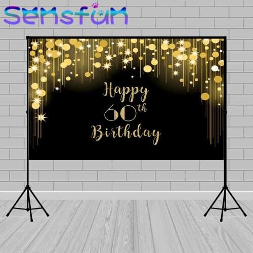 Happy 60th Birthday Backdrops for Party Black and Gold 60 Birthday Background Bokeh 60th Birthday Backdrop Cake Table Decoration