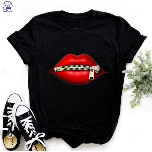 Women Plus Size T-shirt Tees Women Summer Fashion Shirt Lips Leopard Graphic T-Shirt Women Tops Leopard Lip Girls Tshirt