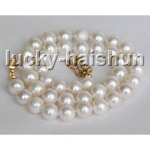 JQHS natural 17" 11mm round white freshwater pearls necklace filled gold clasp j13291 jewelry