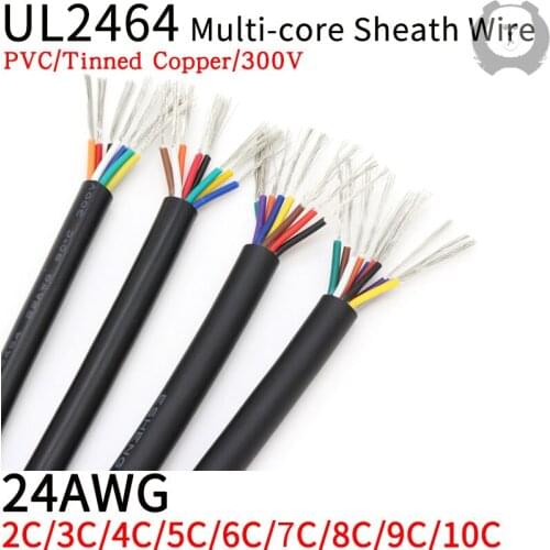 1M 24AWG UL2464 Sheathed Wire Cable Channel Audio Line 2 3 4 5 6 7 8 9 10 Cores Insulated Soft Copper Cable Signal Control Wire