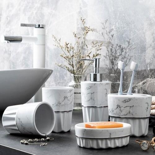 Ceramic Bathroom Accessory Set Marble Imitation Household Wash Tools Soap Dispenser Mouthwash Cup Soap Dish Shampoo Bottle