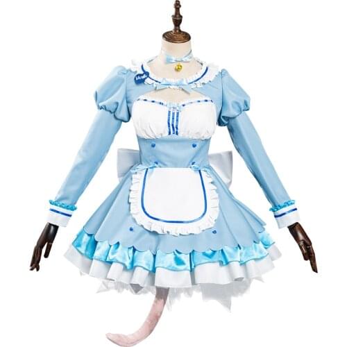 Nekopara Chocola/Vanilla Cosplay Costumes Blue and Pink Maid Dress Outfits Halloween Carnival Suit
