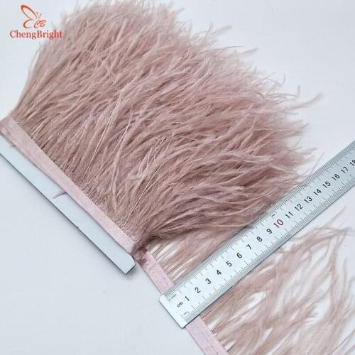 ChengBright Wholesale High Quality 10Yards dou sha Real Ostrich Feather Ribbon Ostrich Feathers Trim Fringe Clothing Decoration