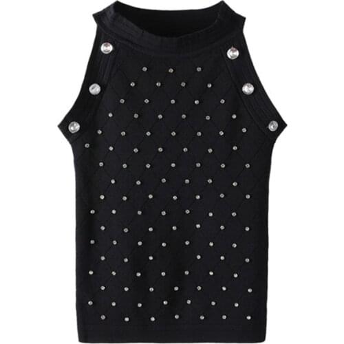 Summer Womens Knitted Vest Sexy Solid Color Round Neck Sleeveless Knitted Top 2021 New