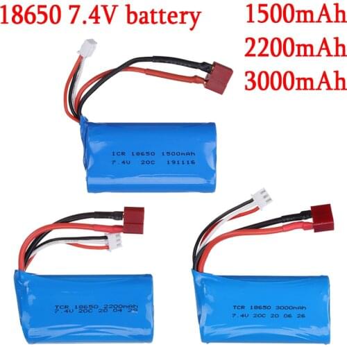 18650 7.4V battery 1500mah 2200mah 3000mah lipo battery 20C for rc car battery for WLTOYS 144001 12428 12401 1001 1002 RC Car