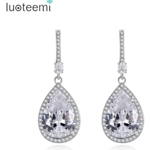 LUOTEEMI Luxury Long Big Water Drop Earrings for Women Wedding Engagement Bridal Jewelry CZ Brincos Femme Bijoux Christmas Gifts