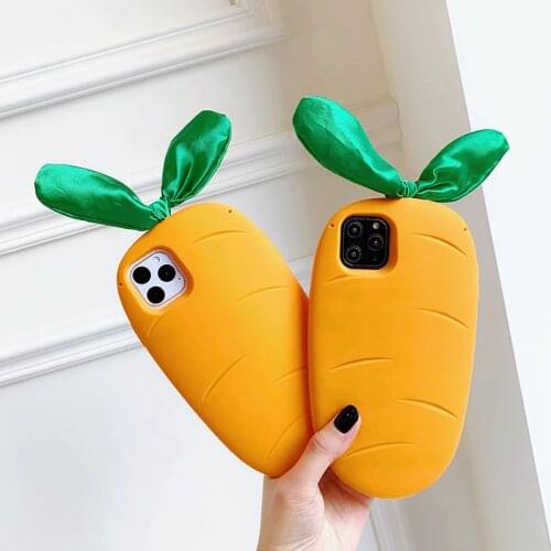 3D Cute Carrot Case for Apple iPhone 12 Pro Max 11 XR XS 6S 7 8 Plus SE 2020 Cases Bow Green Leaf Soft Silicone Cover