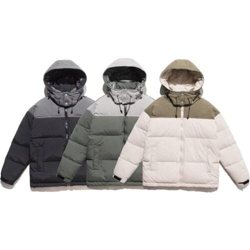 Winter new Japanese retro wild loose thick personality color matching detachable hat down jacket male