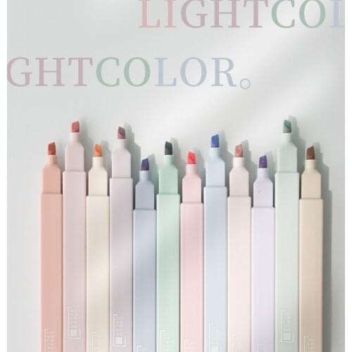 Macaron soft-tip highlighter pen set, light color marker pen, learn Morandi color marker pen, 6-pack cute stationery set