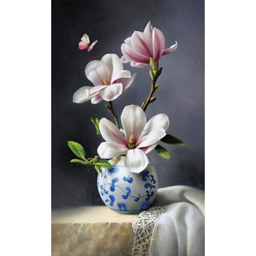 Cross stitch kits Embroidery Needlework Sets DIY 11CT Magnolia Blossom print Canvas Patterns Retro Floral Style blooming Flowers