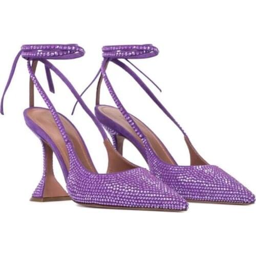 2021 New Bright Red Rhinestone Wedding Shoes High Heel Fashion Strap Bow Slippers