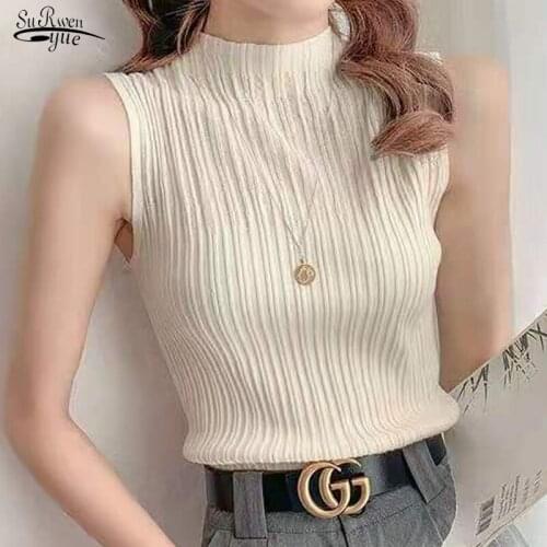 2021 Autumn Winter Personality Hollow Thread Knitted Vest Women Inner Slim Sleeveless Top Sweater Bottoming Woman Clothes 15848