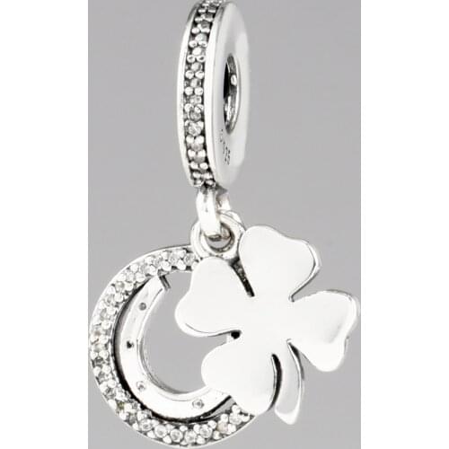 Authentic 925 Sterling Silver Lucky Day Leaf Hanging Charms Fit Original Bracelet For Women DIY Jewelry S925 pan Beads