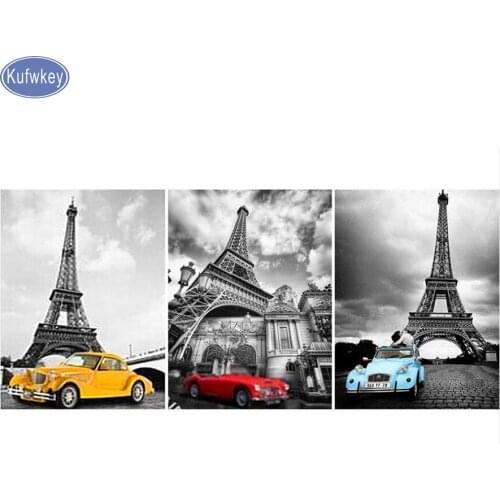 Full,Diamond Embroidery,5D diy Diamond Painting Paris,,car,Street,Cross Stitch,3D,Diamond Mosaic,Needlework,home decoration,3pcs