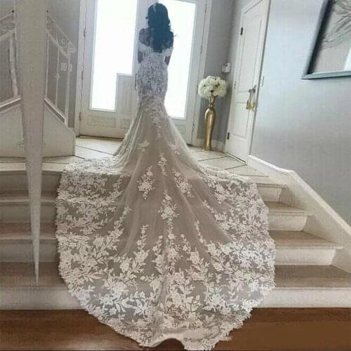 Romantic Mermaid Wedding Dress Royal Trian 3D Flowers Lace Bridal Gowns Custom Made Off Shoulder Sweetheart Marriage Dresses