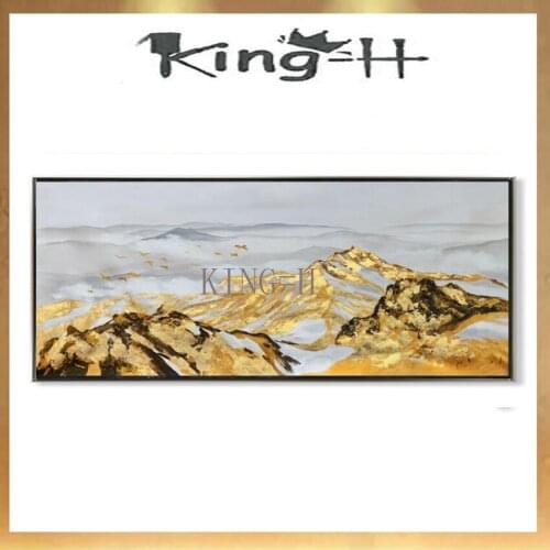 Hand-painted Large Size Golden Blue Mountain Landscape Abstract Canvas Poster Oil Painting For Living Room modern home