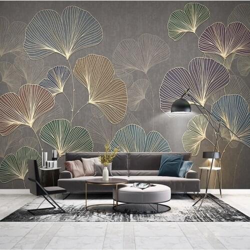 Modern Line Relief Ginkgo Leaves Photo Wallpaper 3D Wall Painting Living Room Bedroom TV Sofa Home Decor Art Mural Wall Covering