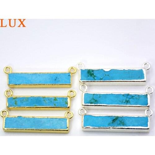 Special Rectangle Howlite Turquoises Connectors With Gold/silver Plated Double Bails Blue Bar Connector Gem stone Jewelry